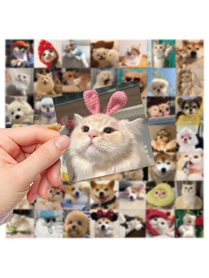 52PCS Cartoon Cute Cats and Dogs Girl Heart Graffiti Stickers Personalised Fashion Creative Trend DIY Beautifully Decorated Decals Toys Water Cups Skateboards Helmets Guitars Popular Stickers Gifts