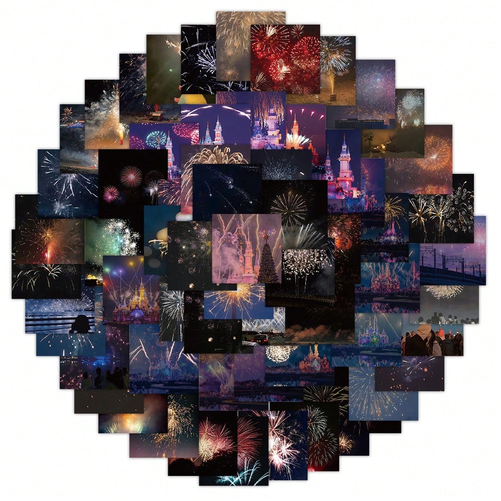 50PCS Romantic Exquisite Fireworks Graffiti Stickers Personality Fashion Creative Trend DIY Decorative Decals Toys for Luggage Laptop IPad Skateboard Diary Mobile Phone Stickers Gift