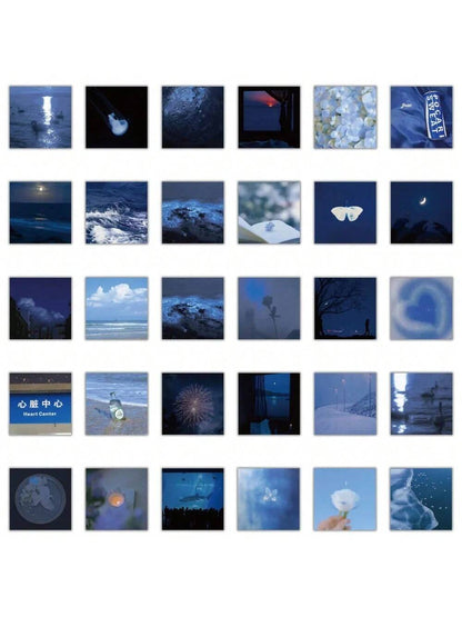 50PCS INS Style Blue Healing Landscape Graffiti Stickers Personalised Fashion Creative DIY Beautifully Decorated Decals Toys Bikes Scooters Cars Helmets Laptops Popular Stickers Gifts