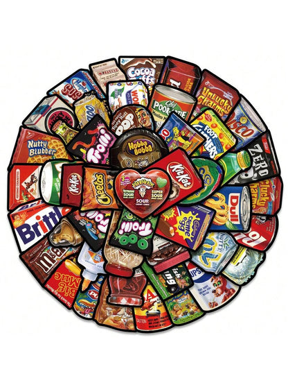 48PCS Cartoon American Food Snacks Doodle Stickers Personalised Fashion Creative Trend DIY Beautifully Decorated Decals Toys Laptop Helmets Guitar Skateboards Water Cups Popular Stickers Gifts