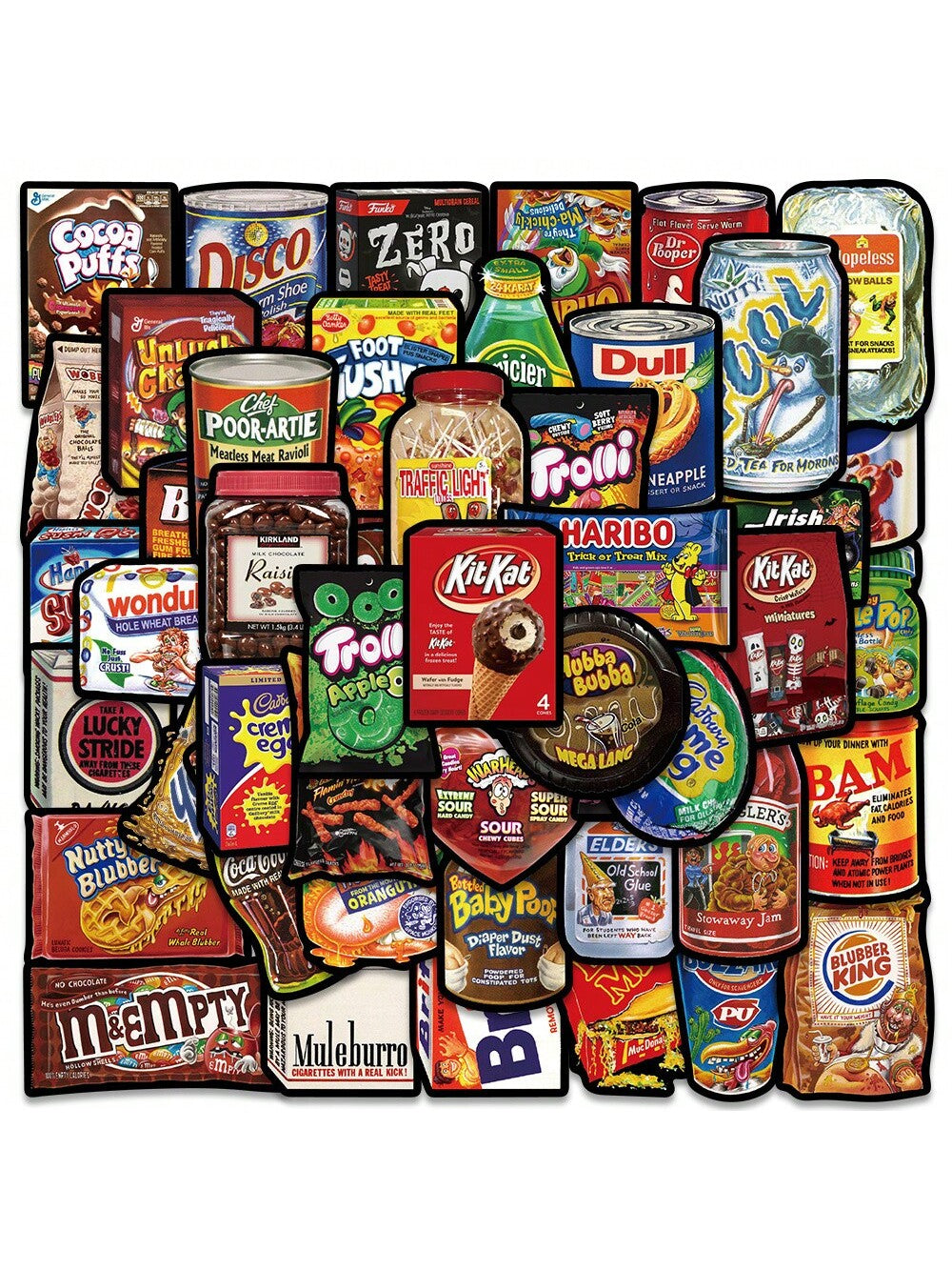 48PCS Cartoon American Food Snacks Doodle Stickers Personalised Fashion Creative Trend DIY Beautifully Decorated Decals Toys Laptop Helmets Guitar Skateboards Water Cups Popular Stickers Gifts