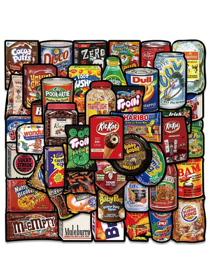 48PCS Cartoon American Food Snacks Doodle Stickers Personalised Fashion Creative Trend DIY Beautifully Decorated Decals Toys Laptop Helmets Guitar Skateboards Water Cups Popular Stickers Gifts