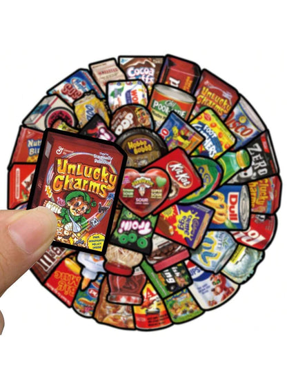 48PCS Cartoon American Food Snacks Doodle Stickers Personalised Fashion Creative Trend DIY Beautifully Decorated Decals Toys Laptop Helmets Guitar Skateboards Water Cups Popular Stickers Gifts