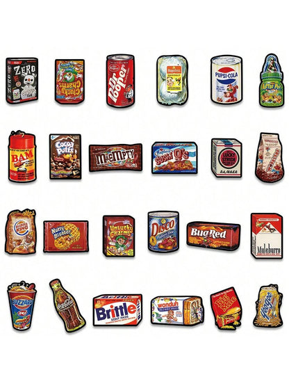 48PCS Cartoon American Food Snacks Doodle Stickers Personalised Fashion Creative Trend DIY Beautifully Decorated Decals Toys Laptop Helmets Guitar Skateboards Water Cups Popular Stickers Gifts