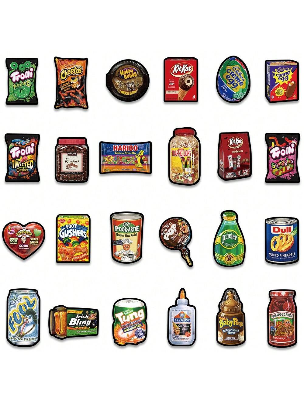 48PCS Cartoon American Food Snacks Doodle Stickers Personalised Fashion Creative Trend DIY Beautifully Decorated Decals Toys Laptop Helmets Guitar Skateboards Water Cups Popular Stickers Gifts
