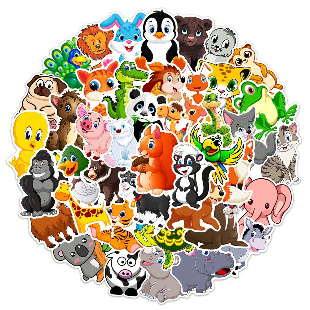 50PCS Cartoon Cute Animal Series Graffiti Stickers Personalised Fashion Creative Trend DIY Fine Decorative Stickers Laptop IPad Guitar Fridge Skateboard Popular Decals Toys Gift