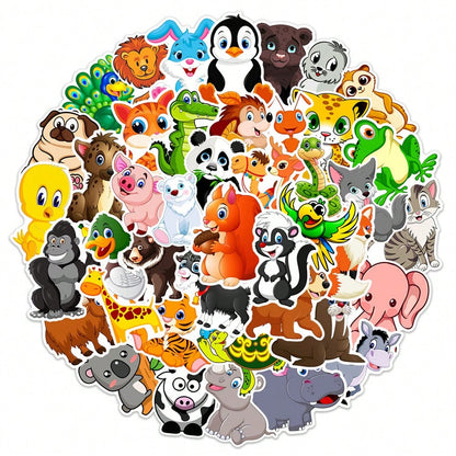 50PCS Cartoon Cute Animal Series Graffiti Stickers Personalised Fashion Creative Trend DIY Fine Decorative Stickers Laptop IPad Guitar Fridge Skateboard Popular Decals Toys Gift