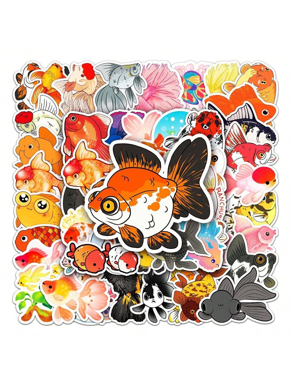 50PCS Cute Cartoon Goldfish Ornamental Fish Doodle Stickers Exquisite DIY Fashion Decals for Luggage, Laptops, Water Bottles, Skateboards, Helmets, and Stationery Cases