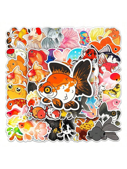 50PCS Cute Cartoon Goldfish Ornamental Fish Doodle Stickers Exquisite DIY Fashion Decals for Luggage, Laptops, Water Bottles, Skateboards, Helmets, and Stationery Cases