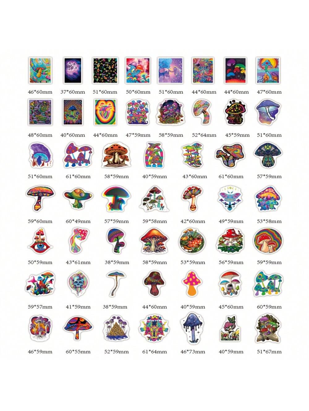 50PCS Cartoon Fantasy Mushroom Series Graffiti Stickers Personalized Fashion Creative DIY Exquisite Decorative Decals For Cups Helmets Skateboards Popular Stickers Toys
