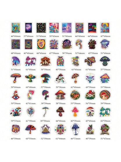 50PCS Cartoon Fantasy Mushroom Series Graffiti Stickers Personalized Fashion Creative DIY Exquisite Decorative Decals For Cups Helmets Skateboards Popular Stickers Toys