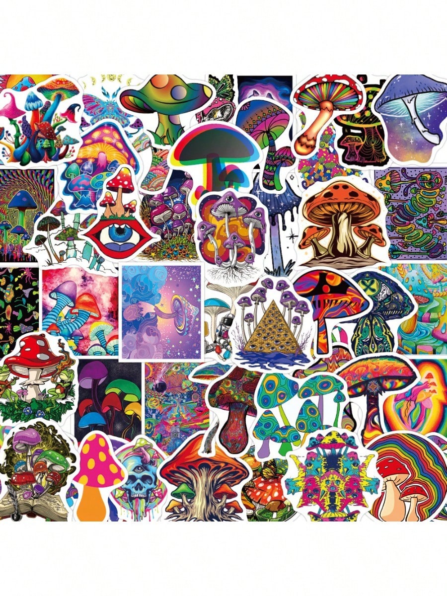 50PCS Cartoon Fantasy Mushroom Series Graffiti Stickers Personalized Fashion Creative DIY Exquisite Decorative Decals For Cups Helmets Skateboards Popular Stickers Toys