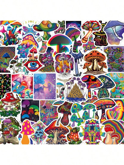 50PCS Cartoon Fantasy Mushroom Series Graffiti Stickers Personalized Fashion Creative DIY Exquisite Decorative Decals For Cups Helmets Skateboards Popular Stickers Toys