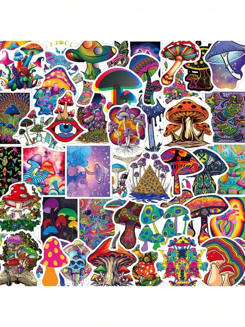 50PCS Cartoon Fantasy Mushroom Series Graffiti Stickers Personalized Fashion Creative DIY Exquisite Decorative Decals For Cups Helmets Skateboards Popular Stickers Toys