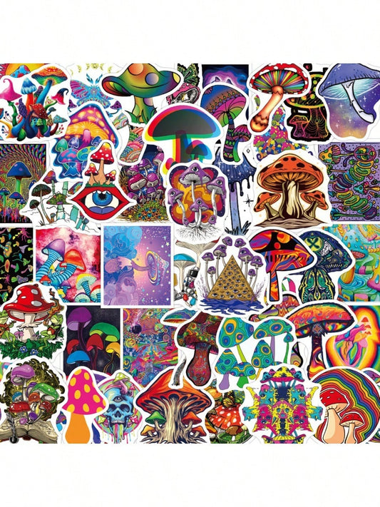 50PCS Cartoon Fantasy Mushroom Series Graffiti Stickers Personalized Fashion Creative DIY Exquisite Decorative Decals For Cups Helmets Skateboards Popular Stickers Toys