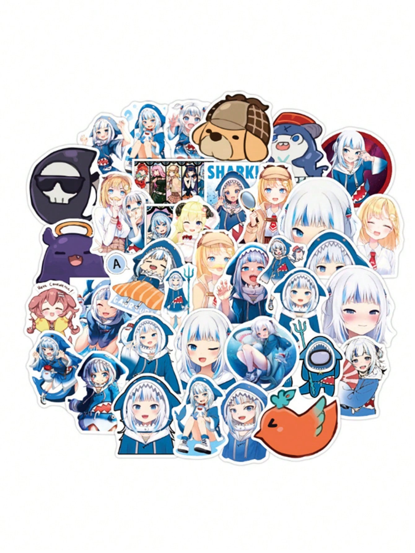 50PCS Art Illustration Popular Creative Fashion Cartoon Cute Shark Head Cover Girl Decorative Style Graffiti Stickers Personality Fashion Creative Trend DIY Exquisite Decorative Decals for Cups, Helmets, Skateboards Popular Stickers Toys