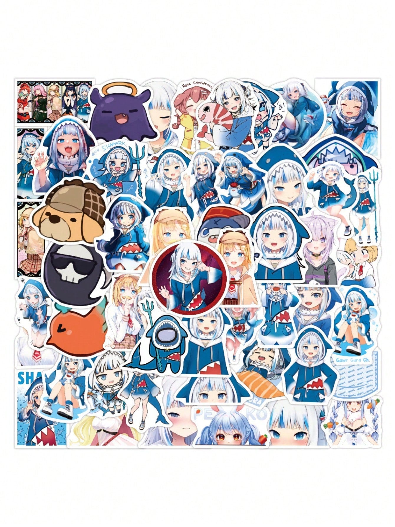 50PCS Art Illustration Popular Creative Fashion Cartoon Cute Shark Head Cover Girl Decorative Style Graffiti Stickers Personality Fashion Creative Trend DIY Exquisite Decorative Decals for Cups, Helmets, Skateboards Popular Stickers Toys