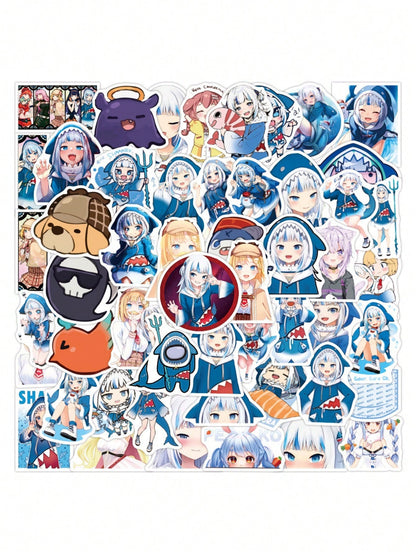 50PCS Art Illustration Popular Creative Fashion Cartoon Cute Shark Head Cover Girl Decorative Style Graffiti Stickers Personality Fashion Creative Trend DIY Exquisite Decorative Decals for Cups, Helmets, Skateboards Popular Stickers Toys