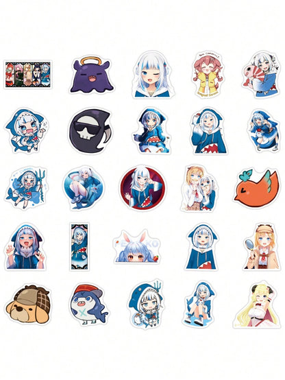 50PCS Art Illustration Popular Creative Fashion Cartoon Cute Shark Head Cover Girl Decorative Style Graffiti Stickers Personality Fashion Creative Trend DIY Exquisite Decorative Decals for Cups, Helmets, Skateboards Popular Stickers Toys