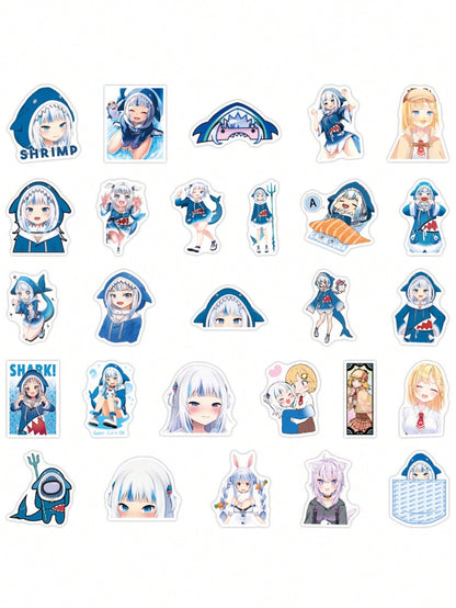 50PCS Art Illustration Popular Creative Fashion Cartoon Cute Shark Head Cover Girl Decorative Style Graffiti Stickers Personality Fashion Creative Trend DIY Exquisite Decorative Decals for Cups, Helmets, Skateboards Popular Stickers Toys