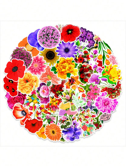 50PCS Art Illustration Popular Creative Fashion Cartoon Plants Flowers Decorative Style Graffiti Stickers Personality Fashion Creative DIY Exquisite Decorative Decals For Cups, Helmets, Skateboards Popular Stickers Toys