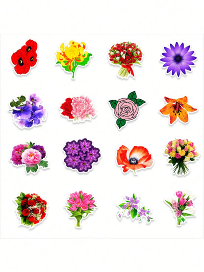 50PCS Art Illustration Popular Creative Fashion Cartoon Plants Flowers Decorative Style Graffiti Stickers Personality Fashion Creative DIY Exquisite Decorative Decals For Cups, Helmets, Skateboards Popular Stickers Toys