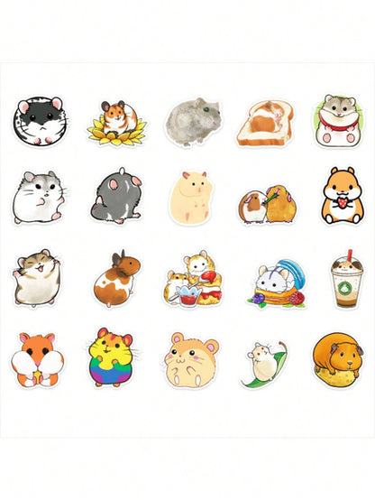 50PCS Art Illustration Popular Creative Fashion Cartoon Animal Hamster Decorative Style Graffiti Stickers Personality Fashion Creative Trend DIY Exquisite Decorative Decals for Cups, Helmets, Skateboards Popular Stickers Toys
