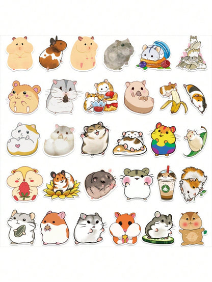 50PCS Art Illustration Popular Creative Fashion Cartoon Animal Hamster Decorative Style Graffiti Stickers Personality Fashion Creative Trend DIY Exquisite Decorative Decals for Cups, Helmets, Skateboards Popular Stickers Toys