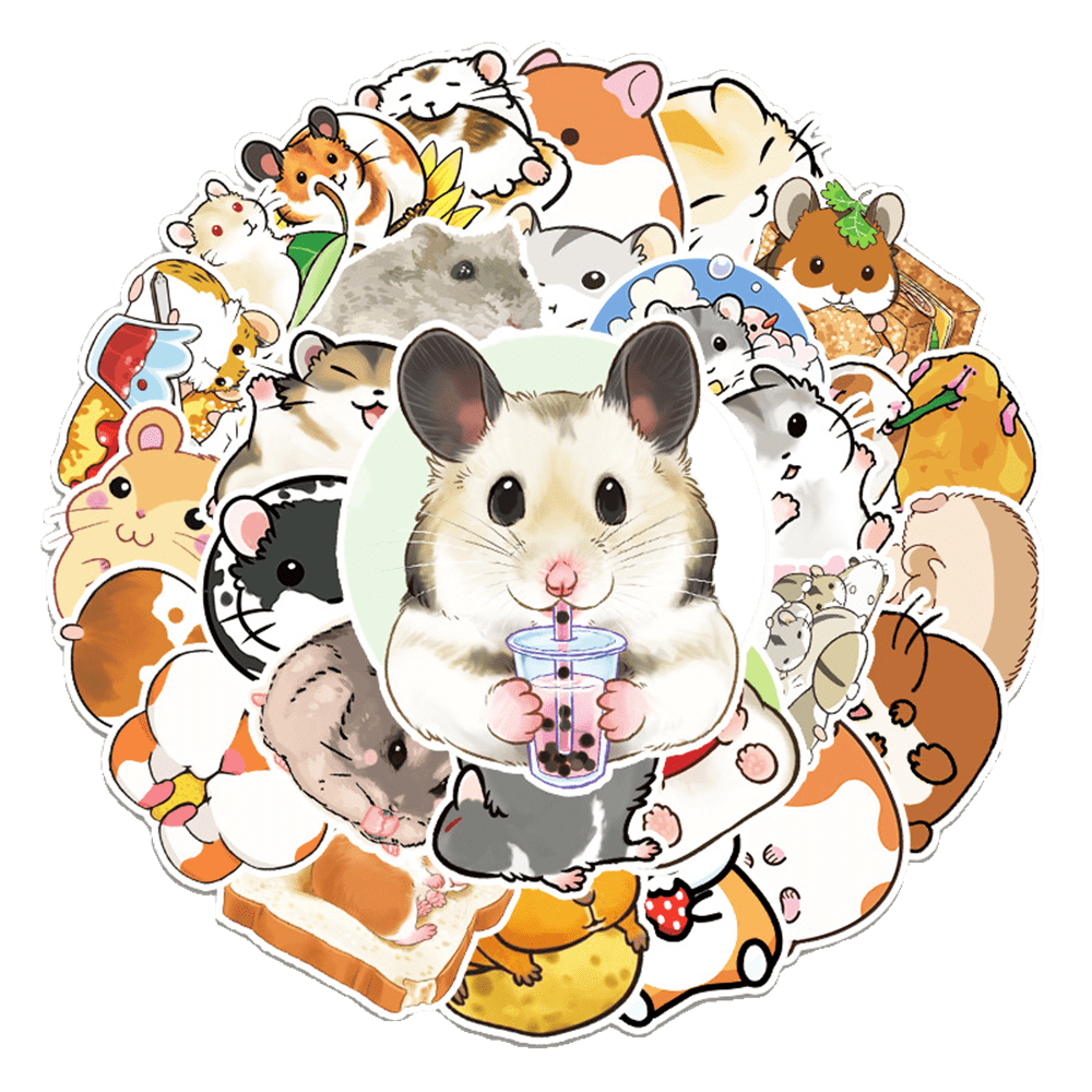 50PCS Art Illustration Popular Creative Fashion Cartoon Animal Hamster Decorative Style Graffiti Stickers Personality Fashion Creative Trend DIY Exquisite Decorative Decals for Cups, Helmets, Skateboards Popular Stickers Toys