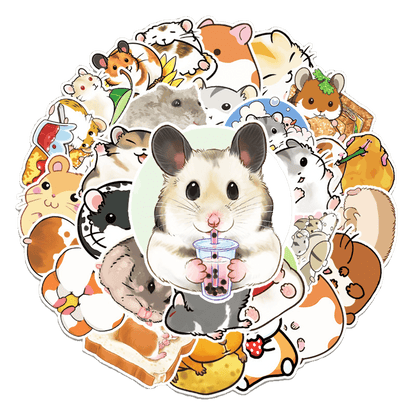 50PCS Art Illustration Popular Creative Fashion Cartoon Animal Hamster Decorative Style Graffiti Stickers Personality Fashion Creative Trend DIY Exquisite Decorative Decals for Cups, Helmets, Skateboards Popular Stickers Toys