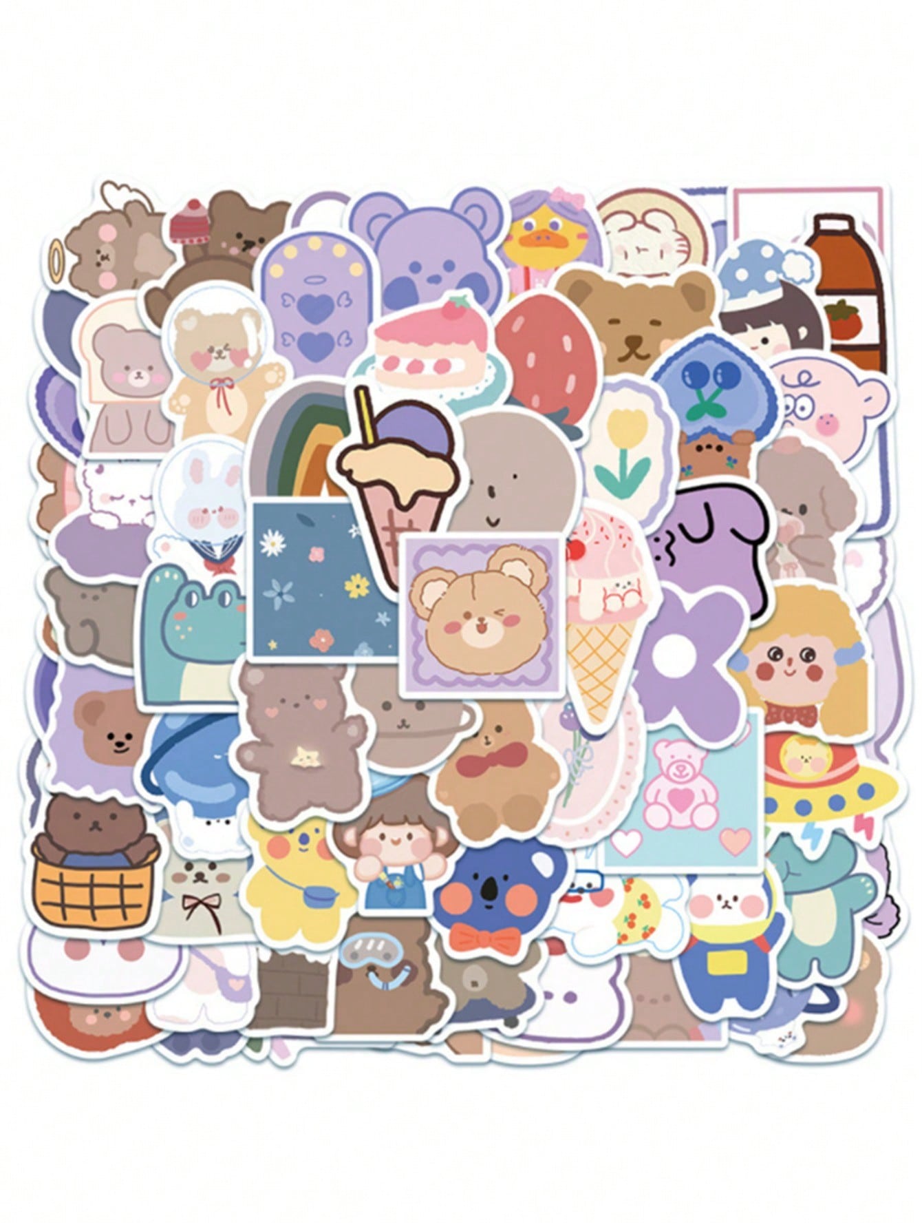 50PCS Art Illustration Popular Creative Fashion Cartoon Cute Bear Decorative Style Graffiti Stickers Personality Fashion Creative DIY Exquisite Decorative Decals For Cups, Helmets, Skateboards Popular Stickers Toys