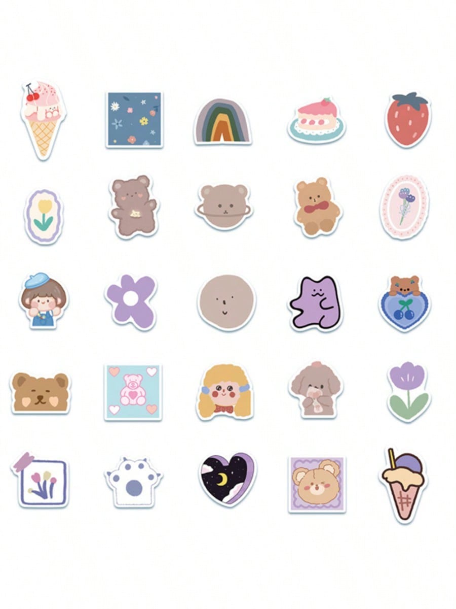 50PCS Art Illustration Popular Creative Fashion Cartoon Cute Bear Decorative Style Graffiti Stickers Personality Fashion Creative DIY Exquisite Decorative Decals For Cups, Helmets, Skateboards Popular Stickers Toys