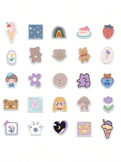 50PCS Art Illustration Popular Creative Fashion Cartoon Cute Bear Decorative Style Graffiti Stickers Personality Fashion Creative DIY Exquisite Decorative Decals For Cups, Helmets, Skateboards Popular Stickers Toys