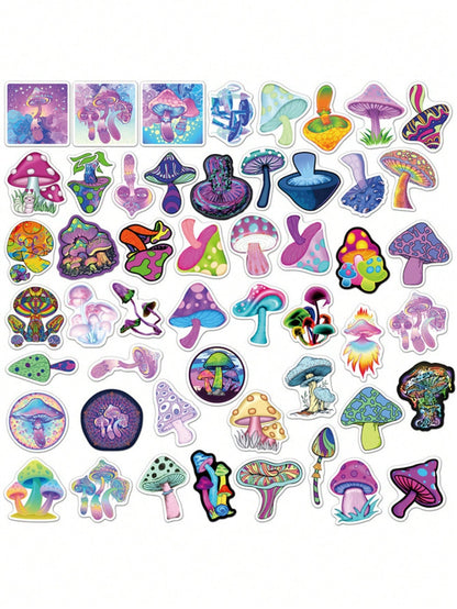 50PCS Art Illustration Popular Creative Fashion Cartoon Colourful Mushroom Decorative Style Graffiti Stickers Personality Fashion Creative DIY Exquisite Decorative Decals For Cups, Helmets, Skateboards Popular Stickers Toys