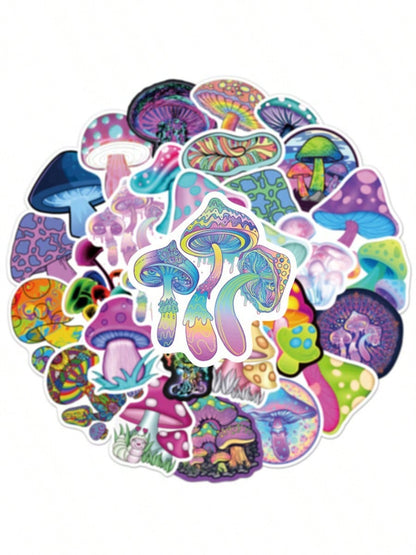 50PCS Art Illustration Popular Creative Fashion Cartoon Colourful Mushroom Decorative Style Graffiti Stickers Personality Fashion Creative DIY Exquisite Decorative Decals For Cups, Helmets, Skateboards Popular Stickers Toys