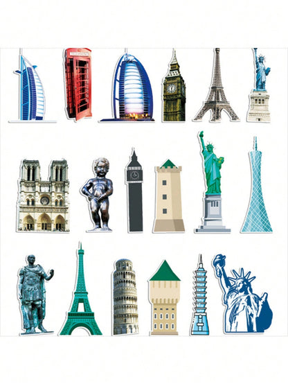 50PCS Art Illustration Popular Creative Fashion Landmark Building Decoration Style Graffiti Stickers Personality Fashion Creative Trend DIY Exquisite Decorative Decals for Cups, Helmets, Skateboards Popular Stickers Toys
