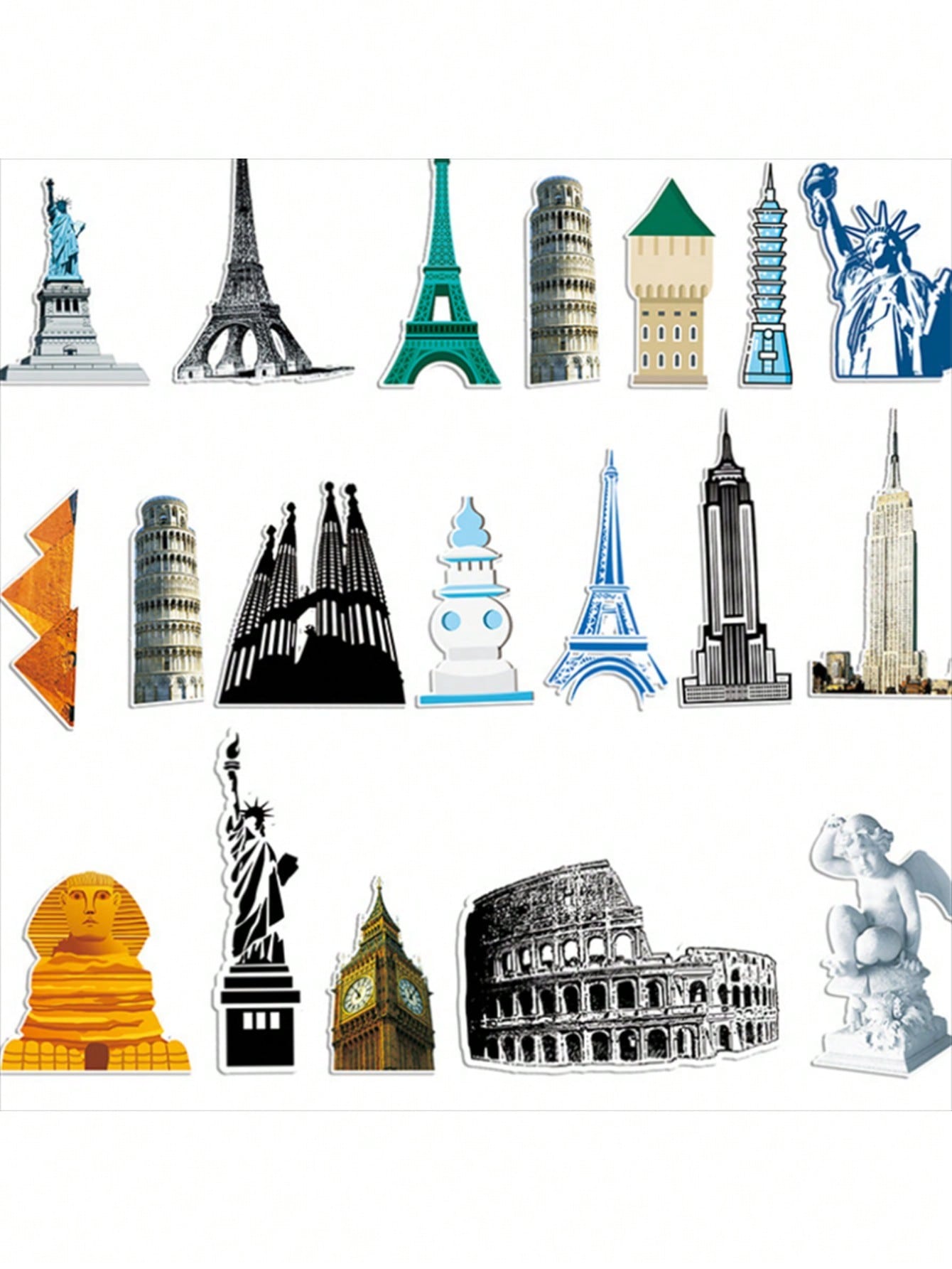 50PCS Art Illustration Popular Creative Fashion Landmark Building Decoration Style Graffiti Stickers Personality Fashion Creative Trend DIY Exquisite Decorative Decals for Cups, Helmets, Skateboards Popular Stickers Toys