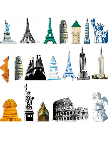 50PCS Art Illustration Popular Creative Fashion Landmark Building Decoration Style Graffiti Stickers Personality Fashion Creative Trend DIY Exquisite Decorative Decals for Cups, Helmets, Skateboards Popular Stickers Toys