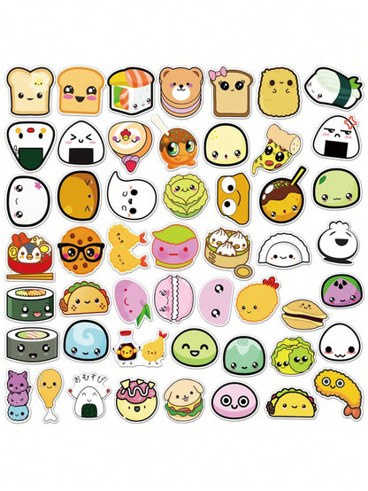 50PCS Art Illustration Popular Creative Cartoon Cute Food Sushi Decoration Style Graffiti Stickers Personality Fashion Creative DIY Exquisite Decorative Decals For Cups, Helmets, Skateboards Popular Stickers Toys