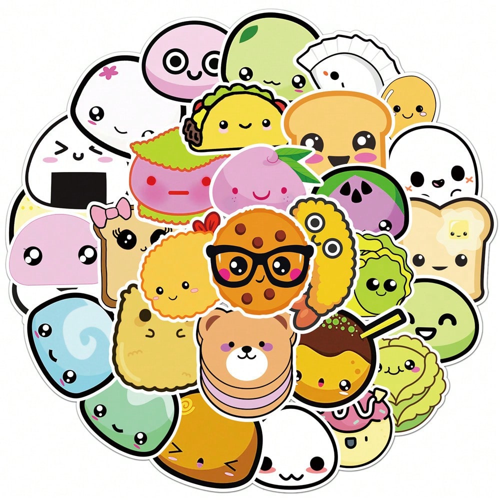 50PCS Art Illustration Popular Creative Cartoon Cute Food Sushi Decoration Style Graffiti Stickers Personality Fashion Creative DIY Exquisite Decorative Decals For Cups, Helmets, Skateboards Popular Stickers Toys