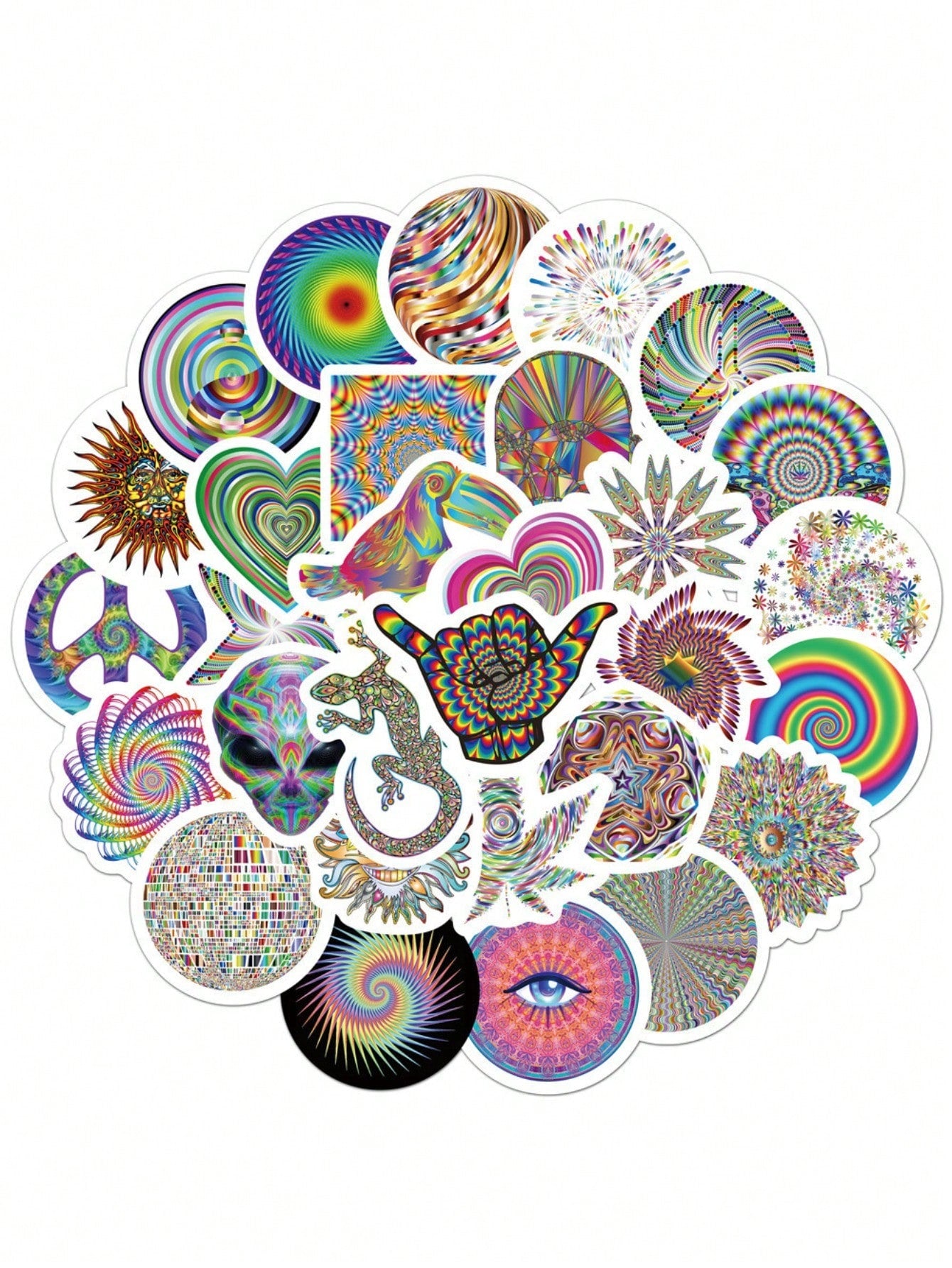 50PCS Art Illustration Popular Creative Colourful Psychedelic Stress Relief Decorative Style Graffiti Stickers Personality Fashion Creative Trend DIY Exquisite Decorative Decals for Cups, Helmets, Skateboards Popular Stickers Toys