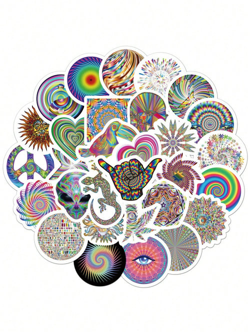 50PCS Art Illustration Popular Creative Colourful Psychedelic Stress Relief Decorative Style Graffiti Stickers Personality Fashion Creative Trend DIY Exquisite Decorative Decals for Cups, Helmets, Skateboards Popular Stickers Toys