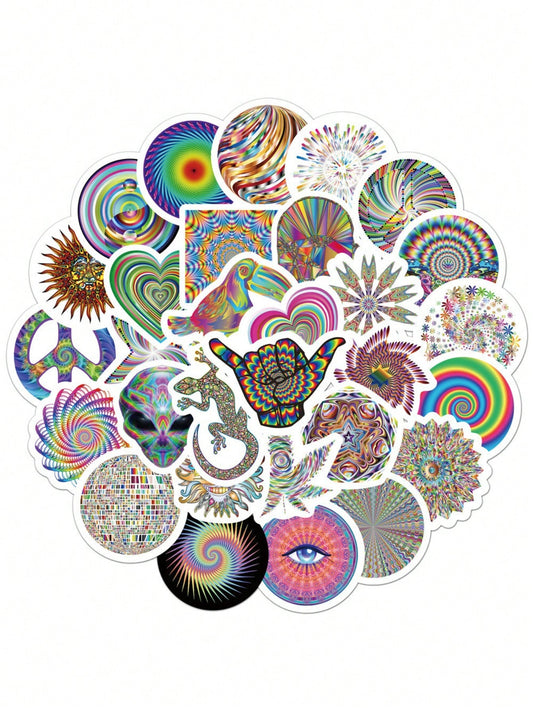 50PCS Art Illustration Popular Creative Colourful Psychedelic Stress Relief Decorative Style Graffiti Stickers Personality Fashion Creative Trend DIY Exquisite Decorative Decals for Cups, Helmets, Skateboards Popular Stickers Toys