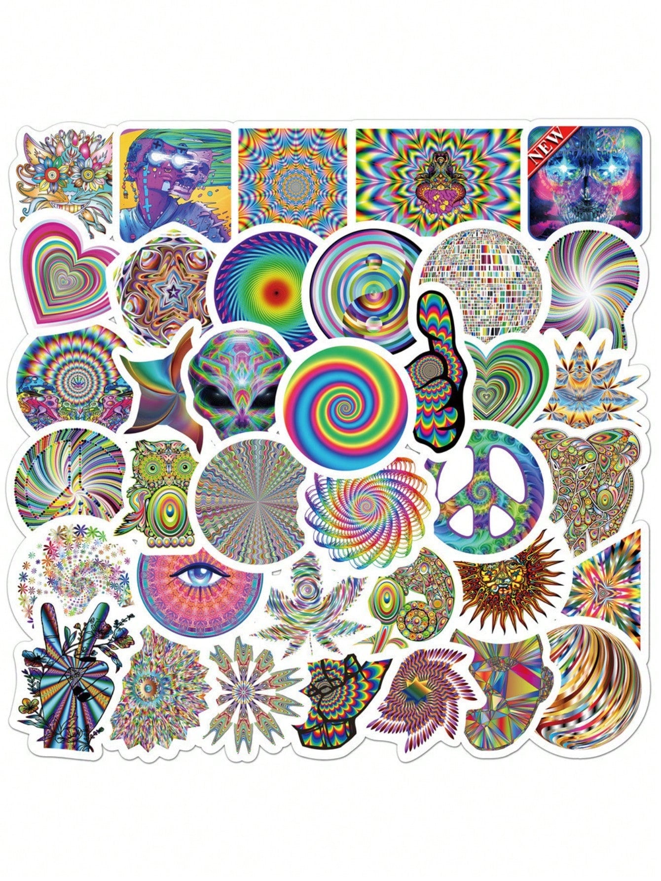 50PCS Art Illustration Popular Creative Colourful Psychedelic Stress Relief Decorative Style Graffiti Stickers Personality Fashion Creative Trend DIY Exquisite Decorative Decals for Cups, Helmets, Skateboards Popular Stickers Toys