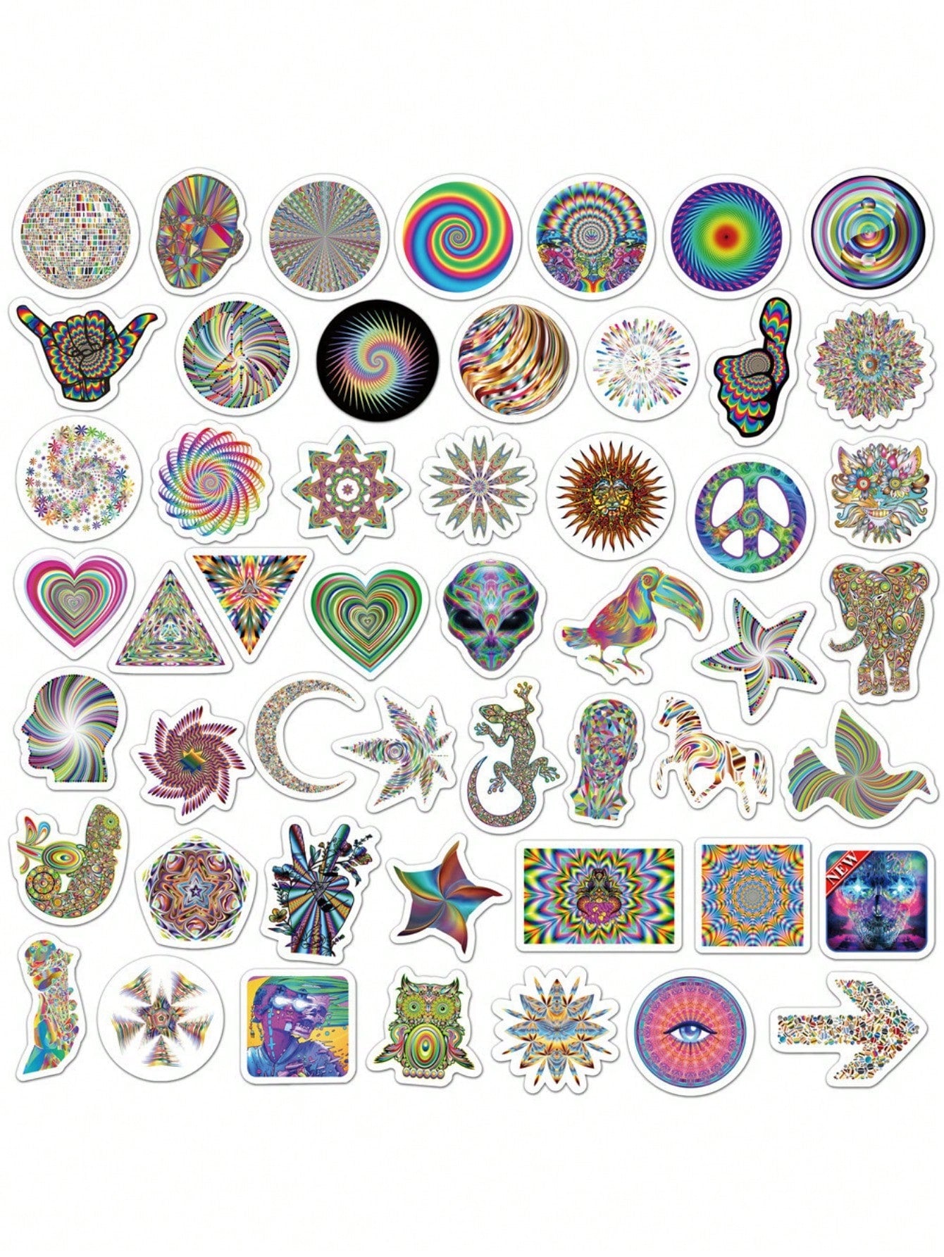 50PCS Art Illustration Popular Creative Colourful Psychedelic Stress Relief Decorative Style Graffiti Stickers Personality Fashion Creative Trend DIY Exquisite Decorative Decals for Cups, Helmets, Skateboards Popular Stickers Toys
