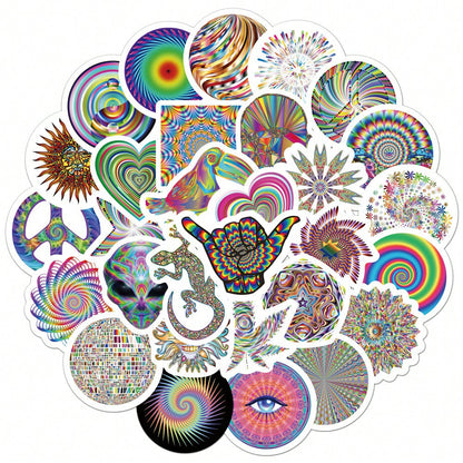 50PCS Art Illustration Popular Creative Colourful Psychedelic Stress Relief Decorative Style Graffiti Stickers Personality Fashion Creative Trend DIY Exquisite Decorative Decals for Cups, Helmets, Skateboards Popular Stickers Toys