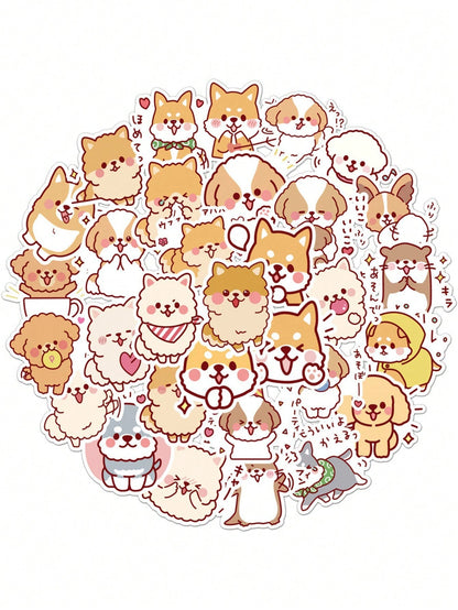 50PCS Art Illustration Popular Creative Cartoon Cute Plush Dog Decorative Style Graffiti Stickers Personality Fashion Creative Trend DIY Exquisite Decorative Decals for Cups, Helmets, Skateboards Popular Stickers Toys