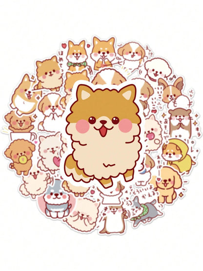 50PCS Art Illustration Popular Creative Cartoon Cute Plush Dog Decorative Style Graffiti Stickers Personality Fashion Creative Trend DIY Exquisite Decorative Decals for Cups, Helmets, Skateboards Popular Stickers Toys