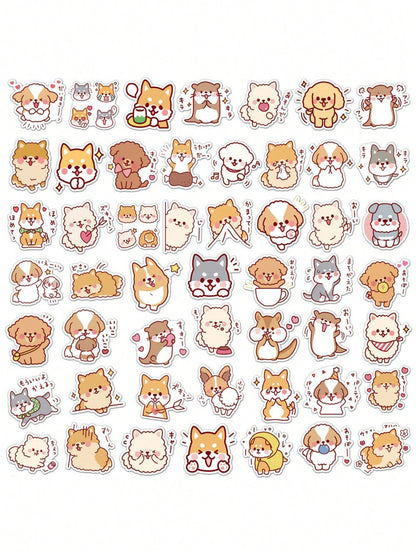 50PCS Art Illustration Popular Creative Cartoon Cute Plush Dog Decorative Style Graffiti Stickers Personality Fashion Creative Trend DIY Exquisite Decorative Decals for Cups, Helmets, Skateboards Popular Stickers Toys