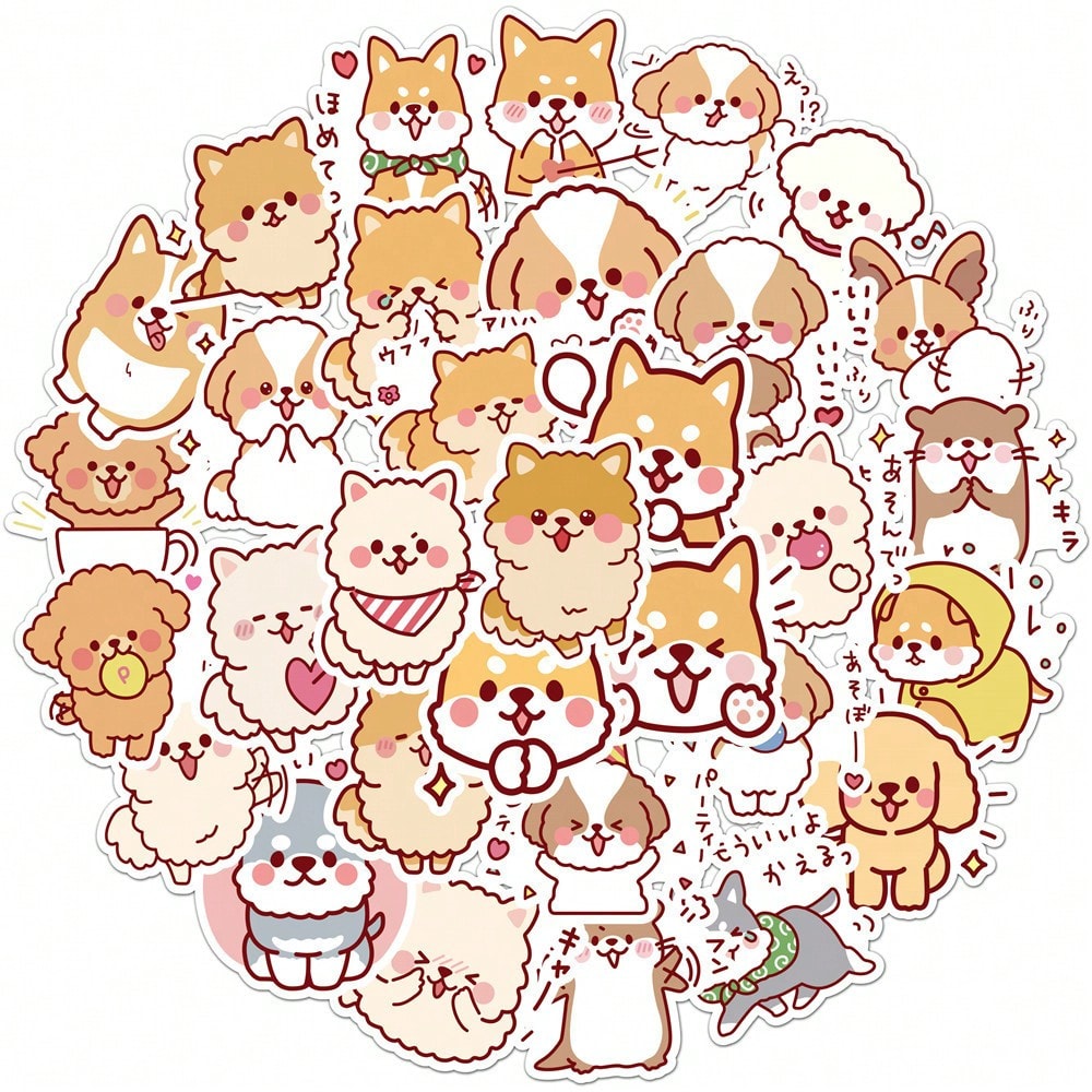 50PCS Art Illustration Popular Creative Cartoon Cute Plush Dog Decorative Style Graffiti Stickers Personality Fashion Creative Trend DIY Exquisite Decorative Decals for Cups, Helmets, Skateboards Popular Stickers Toys